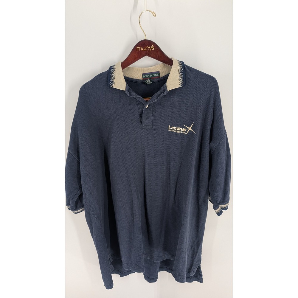 VTG 90s Tech Polo Dolphin Cove Laminar Tech Inc Shirt Navy Blue Size‎ 2XL